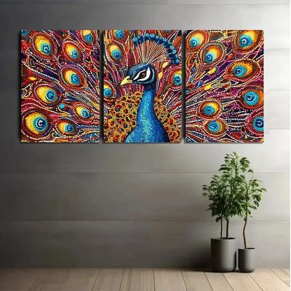 3pcs PeaRooster Feather Colorful Metal Print Ready to Hang Art - Bella Home Decor
