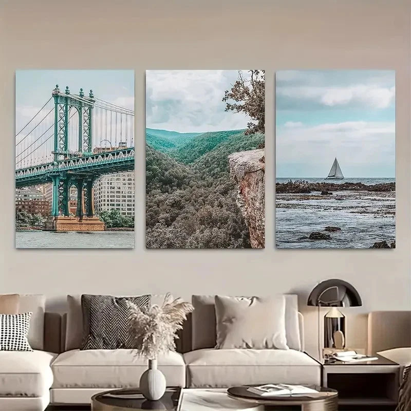 3pcs Manhattan Bridge Photo Art Metal Print Ready to Hang Art