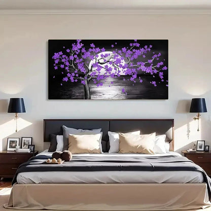 Moonlight Lakescape Purple Wall Art Canvas Office Home Room Framed 120x60cm