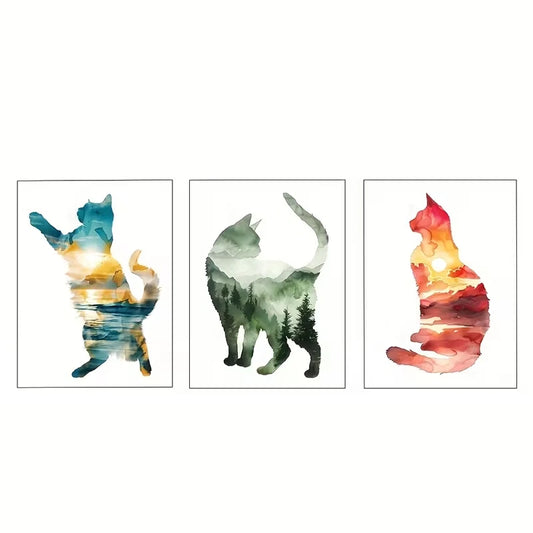 3pcs Adventure Cats Natural Forest Sunset       Wall Art Set Canvas Framed 60x90cm - High Quality Print 100% Australian Made Wall Canvas Ready to Hang