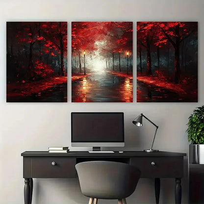 3pcs Night Street Walk with lamps Illustration Wall Art Set Canvas Framed 40x60cm - High Quality Print 100% Australian Made Wall Canvas Ready to Hang - Bella Home Decor