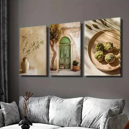 3pcs Italian Vintage Olive Tree & Vase Wall Art Set Canvas Unframed - High Quality Print 100% Australian Made Wall Canvas