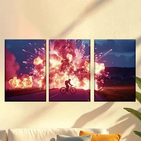 3pcs Cyclists in the explosion Wall Art Set Canvas Unframed - High Quality Print 100% Australian Made Wall Canvas - Bella Home Decor