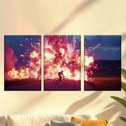 3pcs Cyclists in the explosion Wall Art Set Canvas Unframed - High Quality Print 100% Australian Made Wall Canvas - Bella Home Decor