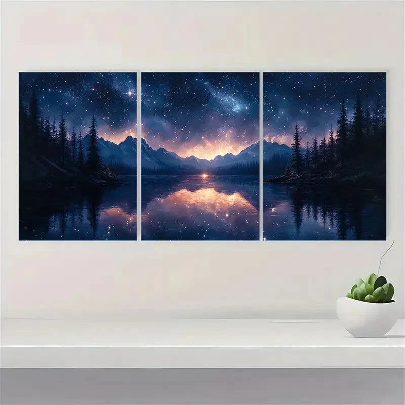 3pcs Starry Night Sky Fine Art Print Peaceful Metal Print Ready to Hang Art - Bella Home Decor