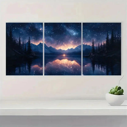 3pcs Starry Night Sky Fine Art Print Peaceful Metal Print Ready to Hang Art - Bella Home Decor