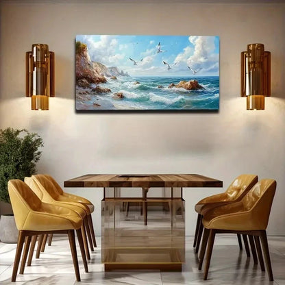 Seagulls By The Ocean Décor Wall Art Canvas Office Home Room Framed 120x60cm