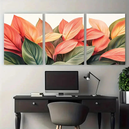 3pcs Cordyline Fruticosa Leaves Exotic Tropical Metal Print Ready to Hang Art - Bella Home Decor