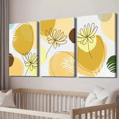 3pcs Simple Watercolor Style Shapes And Flowers Wall Art Set Canvas Unframed - High Quality Print 100% Australian Made Wall Canvas