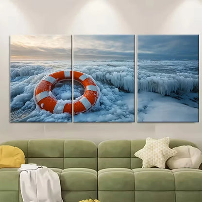 3pcs Icy Cold Ocean Seascape Life Saving Metal Print Ready to Hang Art
