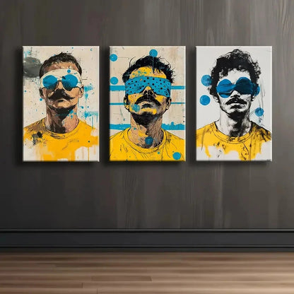 3pcs Old Man In Yellow T-Shirt Portrait Wall Art Set Canvas Framed 60x90cm - High Quality Print 100% Australian Made Wall Canvas Ready to Hang