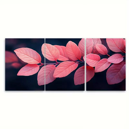 3pcs Pink Skeleton Leaves Metal Print Ready to Hang Art
