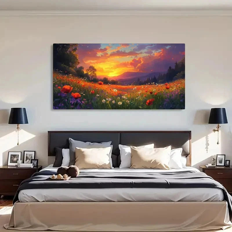 Red Poppies Daisy Serene Wall Art Canvas Office Home Room Framed 120x60cm