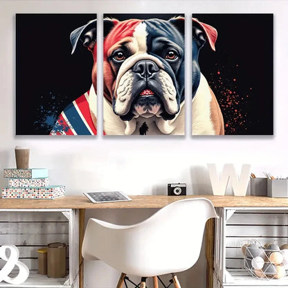 3pcs Bulldog Patriotic & British Flags Design A  Wall Art Set Canvas Framed 40x60cm - High Quality Print 100% Australian Made Wall Canvas Ready to Hang - Bella Home Decor
