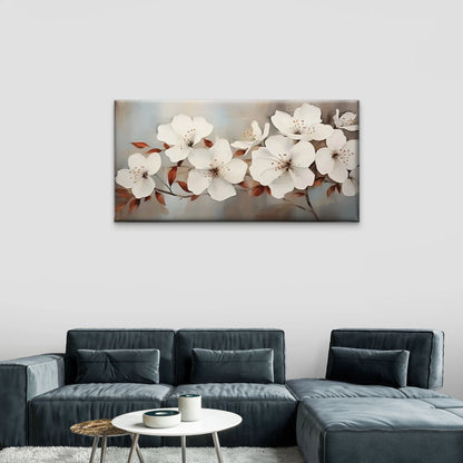 White Flowers Petal Abstract Wall Art Canvas Office Home Room Framed 120x60cm