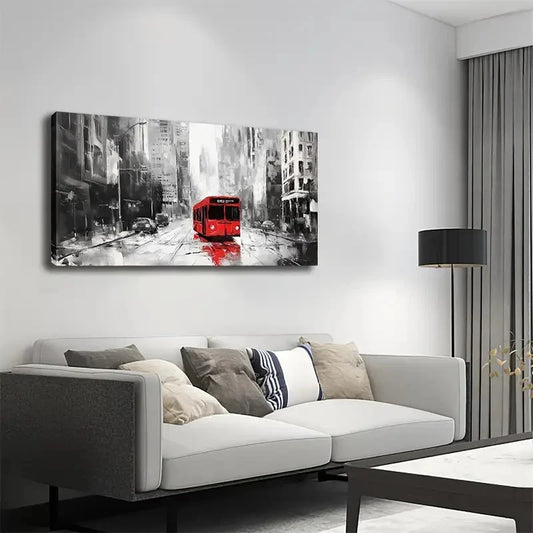 Classic Minimalist Red Bus Wall Art Canvas Office Home Room Framed 120x60cm