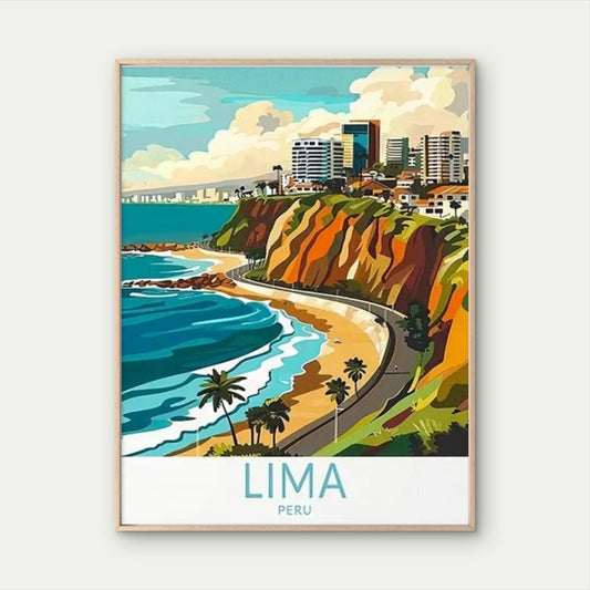 Lima Peru Vibrant Beach & Urban Skyline Travel Poster Print Wall Art