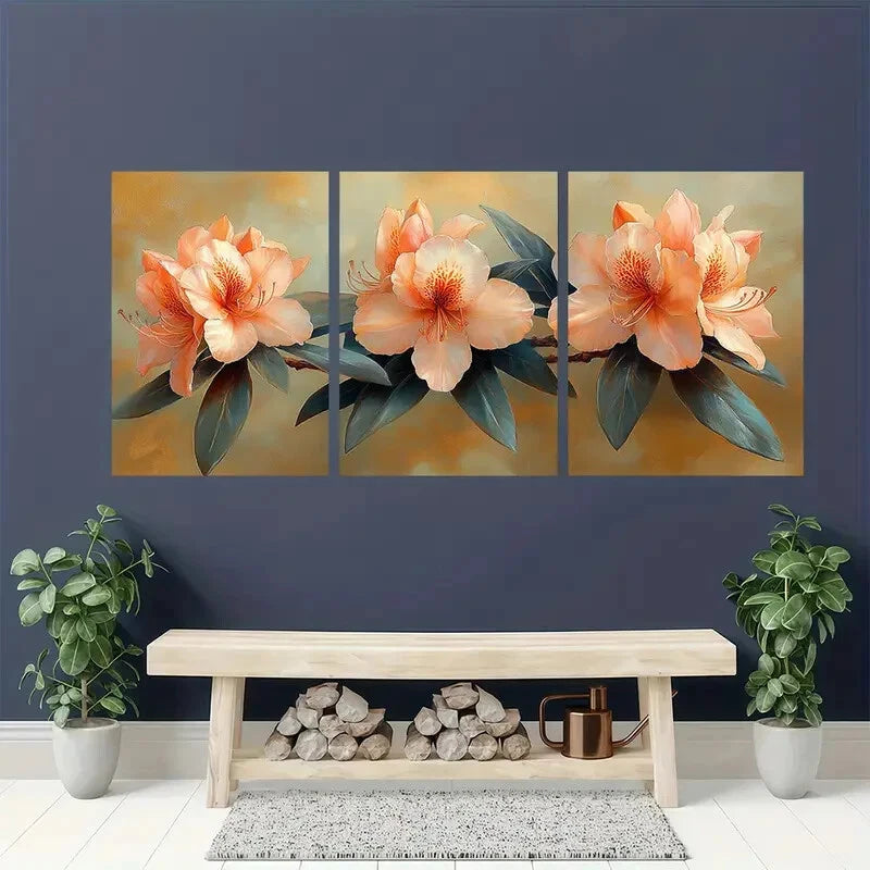 3pcs Tropical Flower Elegant Rhododendron Metal Print Ready to Hang Art - Bella Home Decor