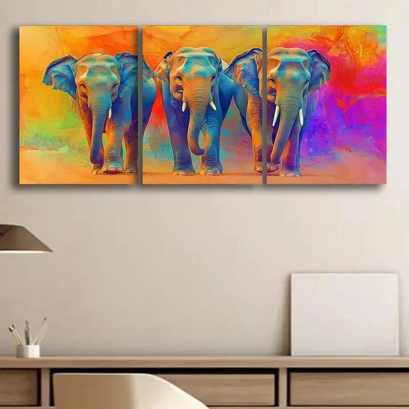 3pcs Three Elephants Family Wall Art Set Canvas Framed 40x60cm - High Quality Print 100% Australian Made Wall Canvas Ready to Hang