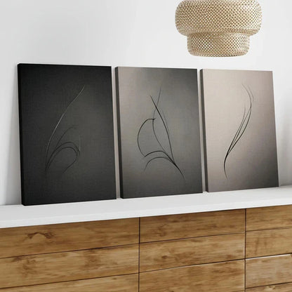 3pcs Art tryptic trendy Abstract Gray Black Line Wall Art Set Canvas Unframed - High Quality Print 100% Australian Made Wall Canvas - Bella Home Decor