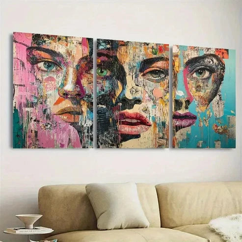 3pcs Community One Contemporary Wall Art Set Canvas Unframed - High Quality Print 100% Australian Made Wall Canvas