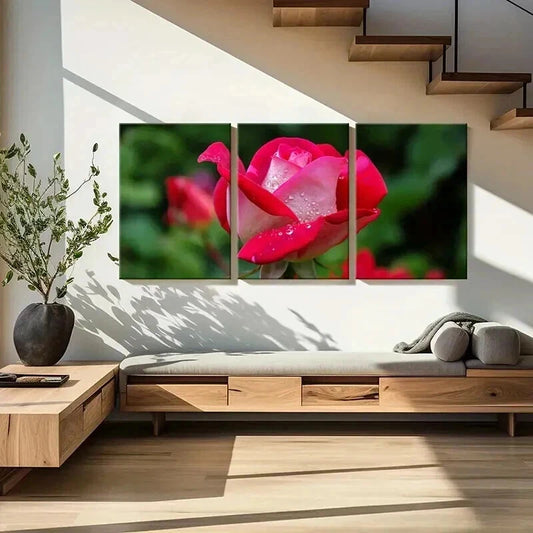 3pcs Floral Art Rose Flowers Decoration Wall Art Set Canvas Framed 50x70cm - High Quality Print 100% Australian Made Wall Canvas Ready to Hang