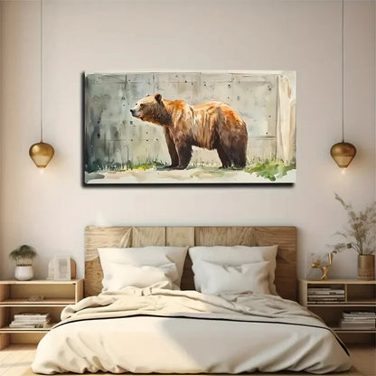 Brown Bear with Golden Fur Wall Art Canvas Office Home Room Framed 120x60cm - Bella Home Decor