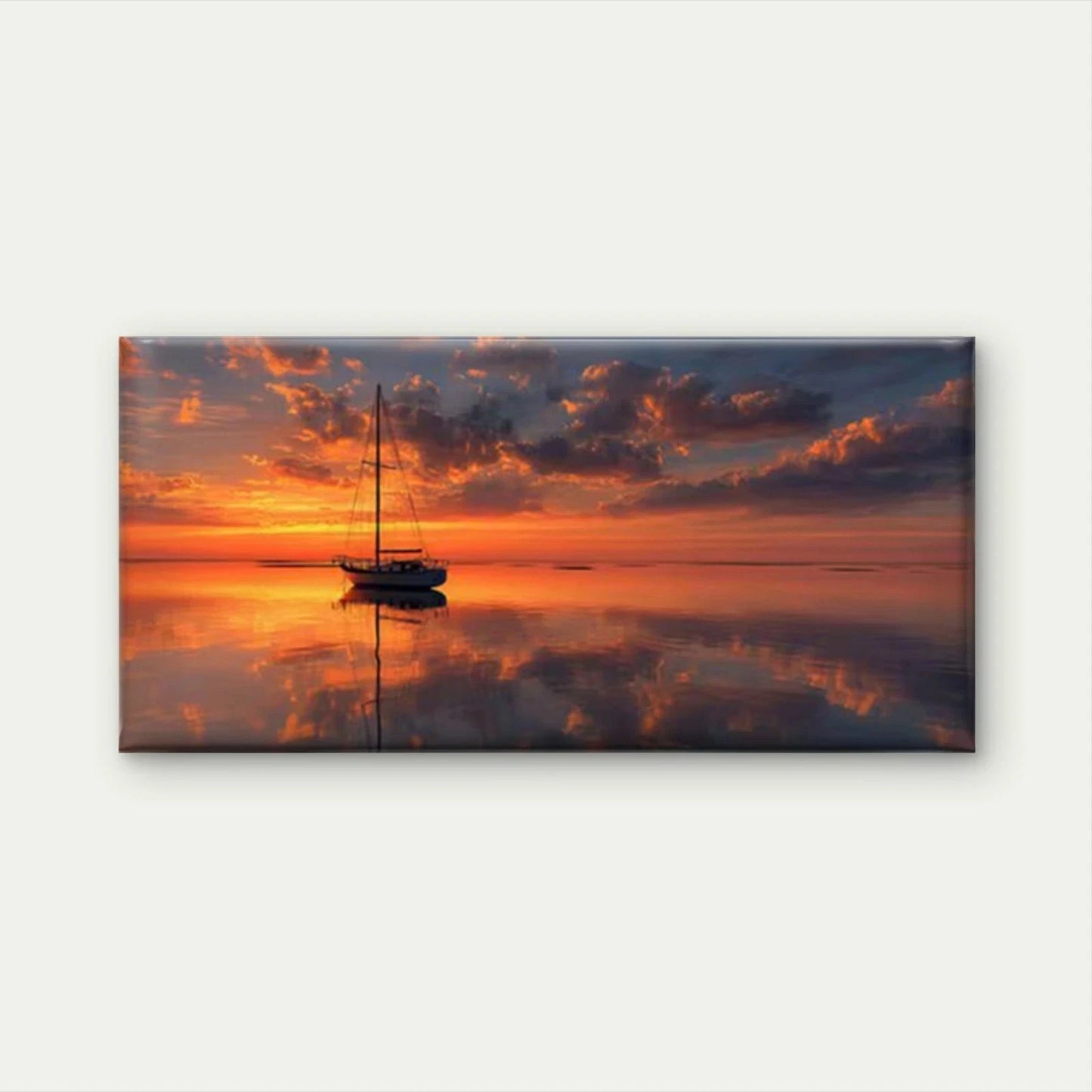 Orange Sky & Water Reflections Wall Art Canvas Office Home Room Framed 120x60cm