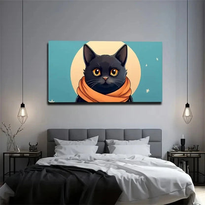 Stylish Black Cat Wall Art Canvas Office Home Room Framed 120x60cm