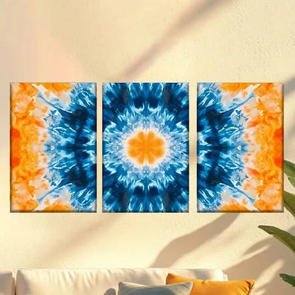3pcs Blue And Orange Tie-Dye Design  Wall Art Set Canvas Framed 50x70cm - High Quality Print 100% Australian Made Wall Canvas Ready to Hang - Bella Home Decor