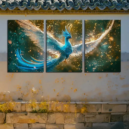 3pcs Vibrant Glowing Phoenix Illustration Metal Print Ready to Hang Art - Bella Home Decor