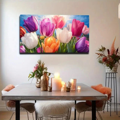 Painting Of Colorful Tulips Wall Art Canvas Office Home Room Framed 120x60cm