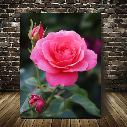 Beautiful Carnation Vibrant Pink Rose Design Painting 40x60cm Metal Print Ready to Hang - Bella Home Decor