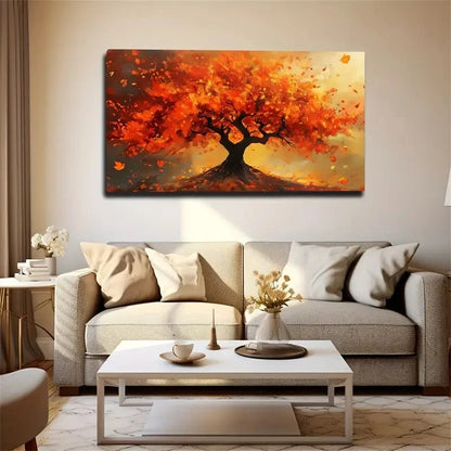 Thick Tree with Red Leaves Wall Art canvas office home room framed 120x60cm