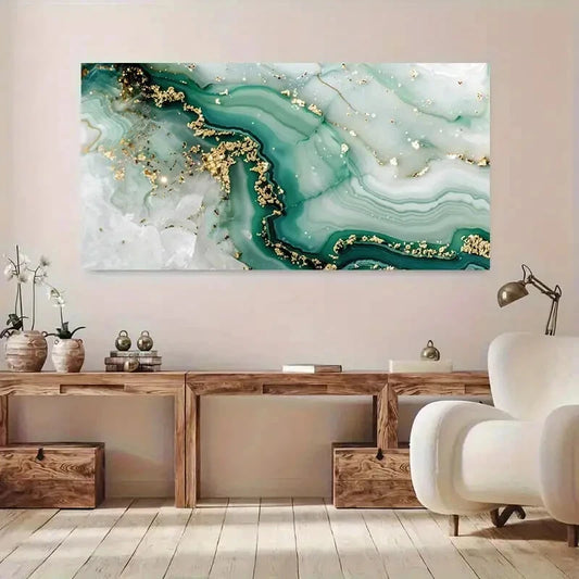 White & Teal Marble Design Wall Art Canvas Office Home Room Framed 120x60cm