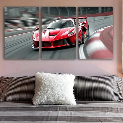 3pcs Red Sports Car Racing Track Scene Wall Art Set Canvas Framed 40x60cm - High Quality Print 100% Australian Made Wall Canvas Ready to Hang