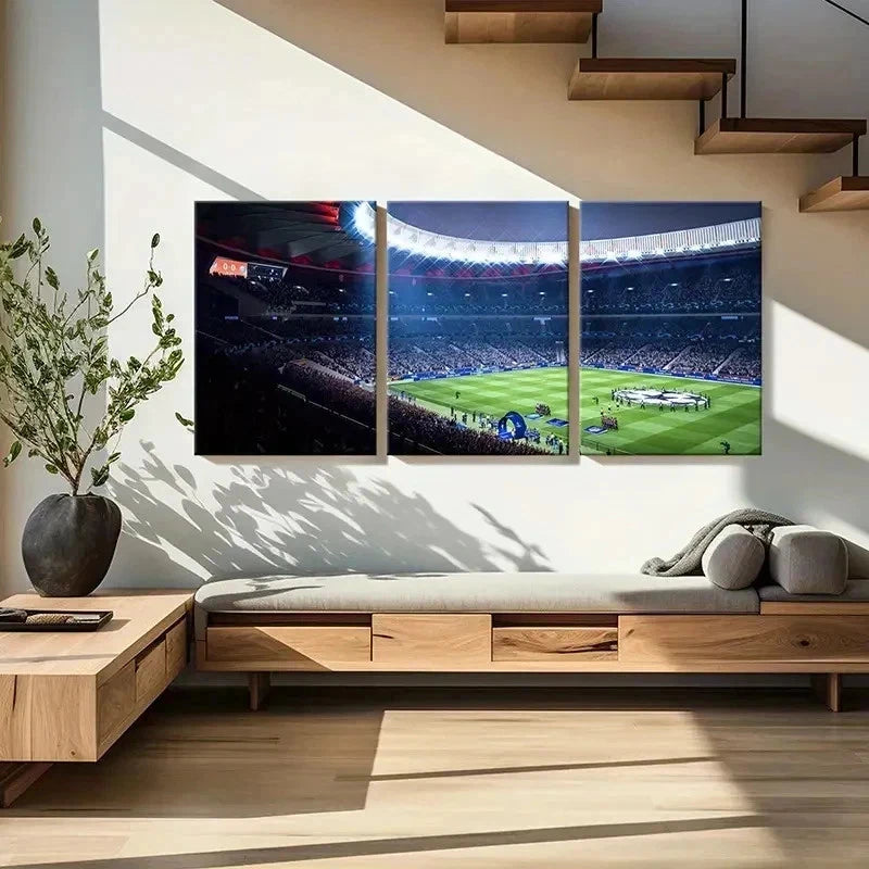 3pcs Football Stadium Champions League Wall Art Set Canvas Framed 40x60cm - High Quality Print 100% Australian Made Wall Canvas Ready to Hang - Bella Home Decor