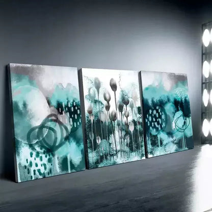 3pcs Turquoise Abstract Wall Art Set Canvas Framed 50x70cm - High Quality Print 100% Australian Made Wall Canvas Ready to Hang