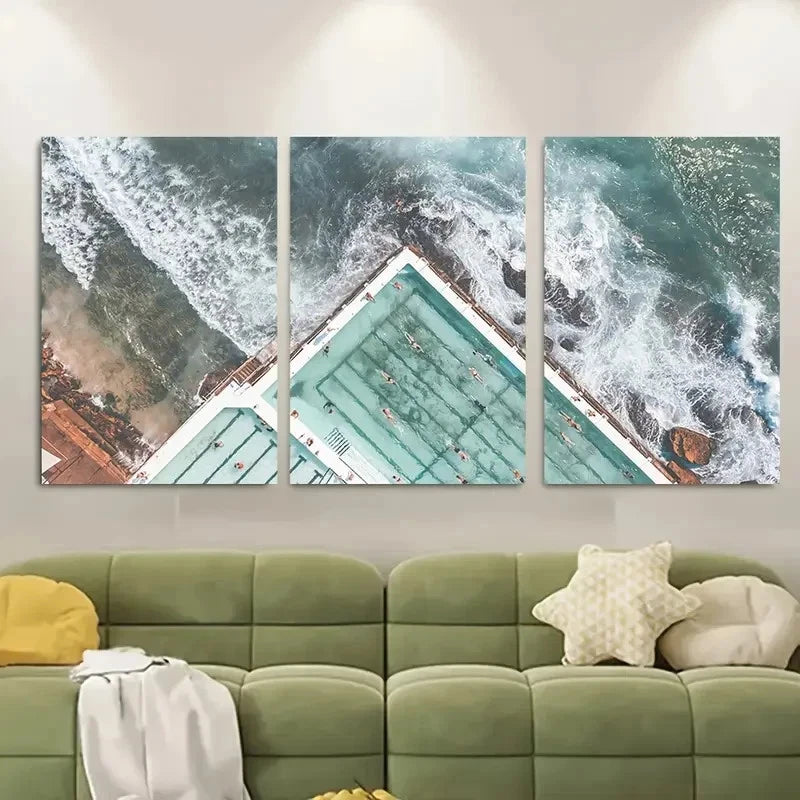 3pcs Ocean Waves & Surfboards Metal Print Ready to Hang Art