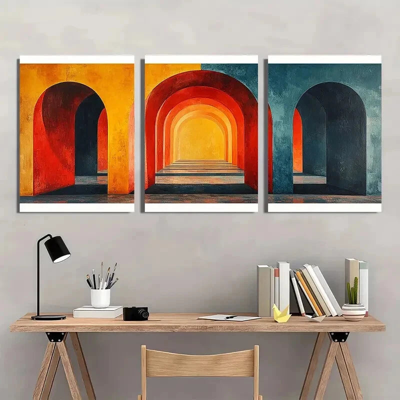 3pcs Mid-Century Modern Abstract Arches Metal Print Ready to Hang Art - Bella Home Decor