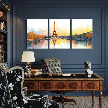 3pcs Romantic Paris Cityscape with Sunset Metal Print Ready to Hang Art - Bella Home Decor