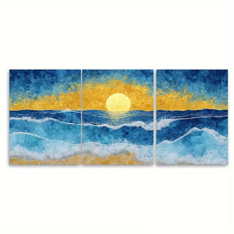 3pcs Sun Landscape Wall Art, Sun Print Metal Print Ready to Hang Art