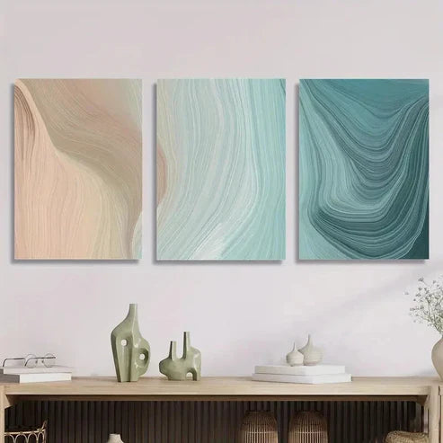 3pcs Swirling Brown & Turquoise Lines Wall Art Canvas Unframed - High Quality Print 100% Australian Made Wall Canvas