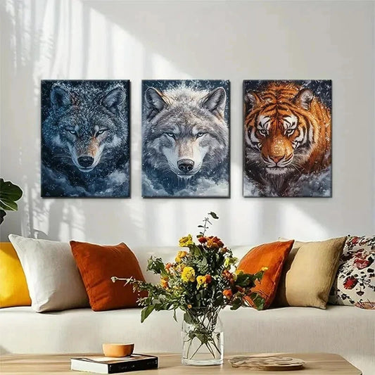 3pcs Majestic Wildlife Portraits Fierce Perfect Wall Art Set Canvas Framed 50x70cm - High Quality Print 100% Australian Made Wall Canvas Ready to Hang