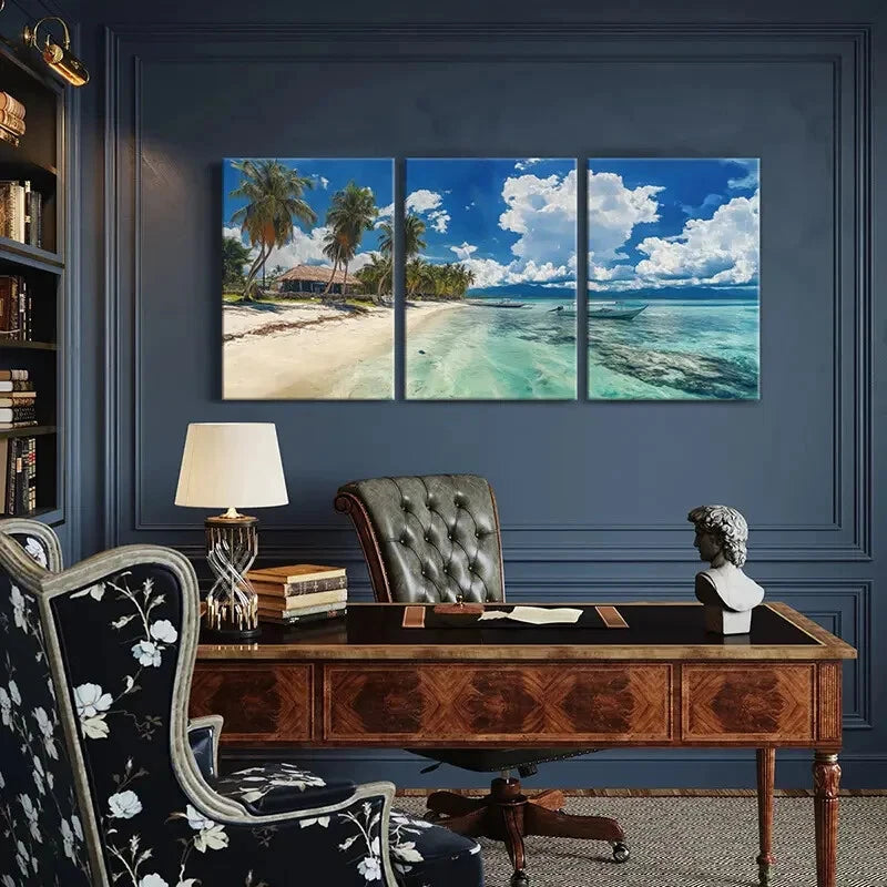 3pcs Tropical Beach Palm Trees Coastal Landscape Metal Print Ready to Hang Art - Bella Home Decor