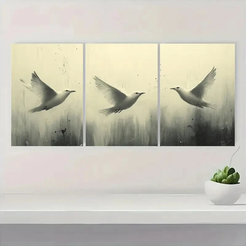 3pcs Minimalist Birds in Flight Neutral Nature Metal Print Ready to Hang Art - Bella Home Decor