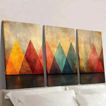 3pcs Vibrant Geometric Shapes in Warm Pastel H    Wall Art Set Canvas Framed 60x90cm - High Quality Print 100% Australian Made Wall Canvas Ready to Hang