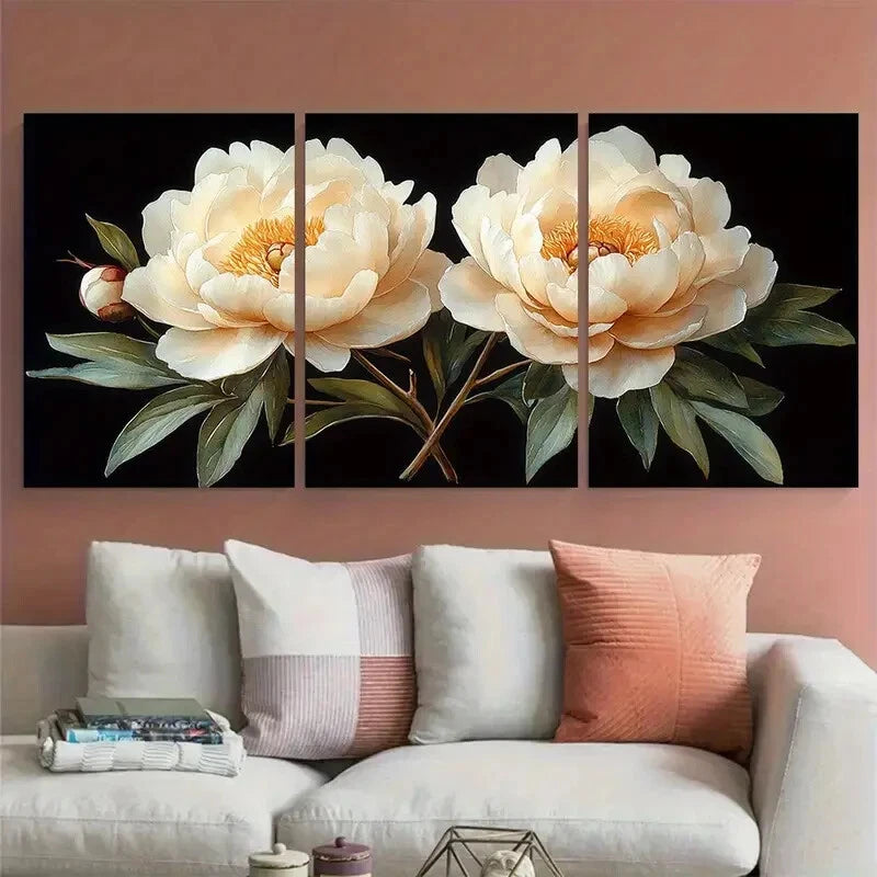 3pcs Elegant White Peony Botanical Design Metal Print Ready to Hang Art - Bella Home Decor