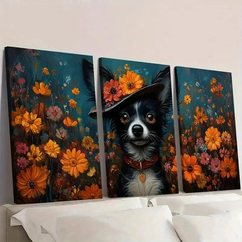 3pcs Whimsical Dog Art Vibrant Giclee IL    Wall Art Set Canvas Framed 40x60cm - High Quality Print 100% Australian Made Wall Canvas Ready to Hang