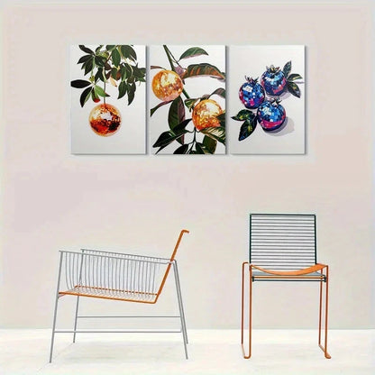 3pcs Abstract Modern Disco Ball Fruit Metal Print Ready to Hang Art - Bella Home Decor